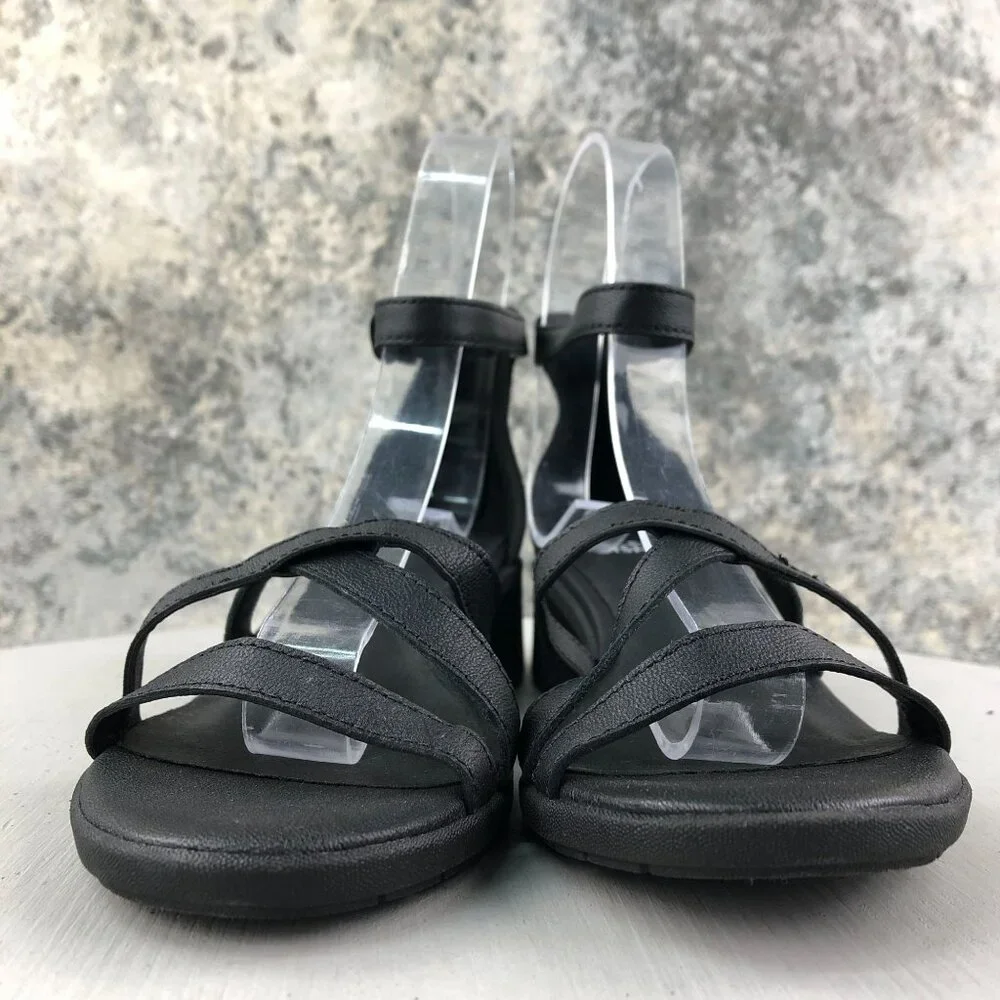 Eileen Fisher NWOT Women's Size 6.5 Noni Black Leather Open Toe Heeled Sandals
